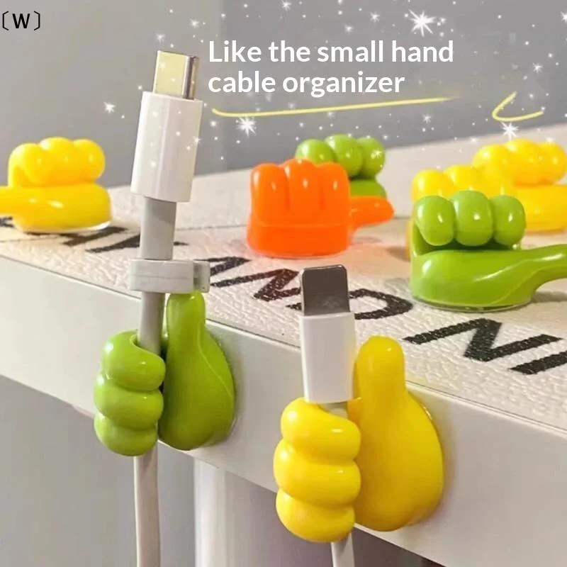 〔W〕50Pcs Thumb Cable Organizer Hook Self Adhesive Cute Wire Holder Flexible Cord Fixer For Desktop Charging Cable Storage