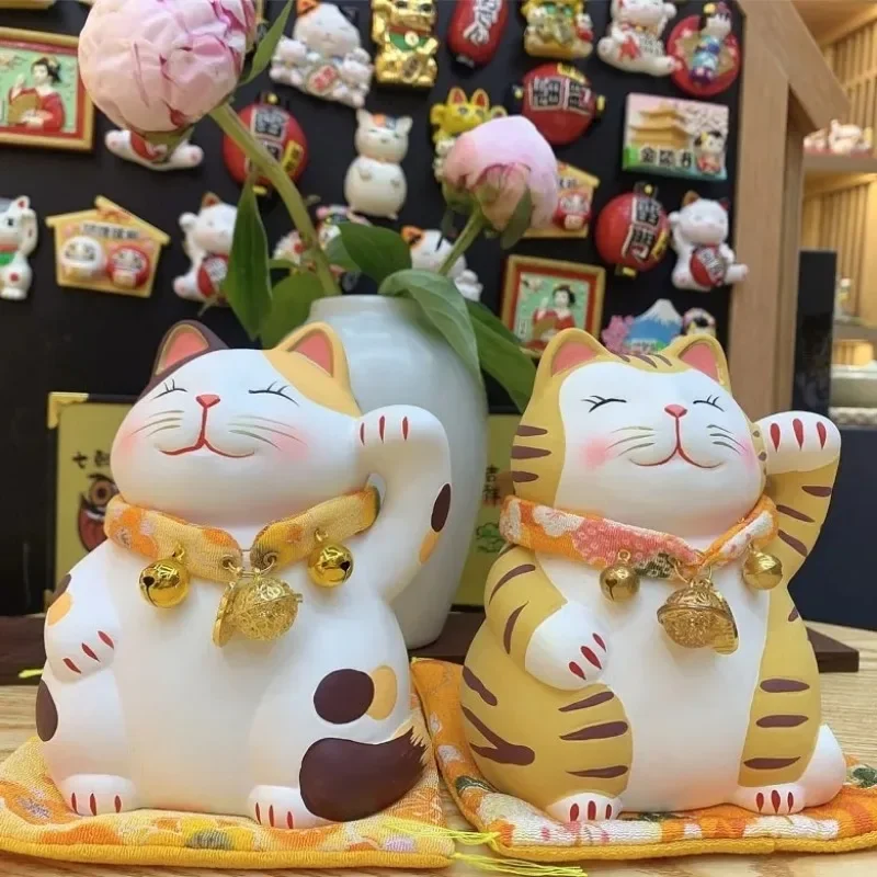 5.3 Inch Hand-painting Ceramic Lucky Cat Cartoon Fortune Kitten Home Decoration Figurine Maneki Neko Fengshui Ornament