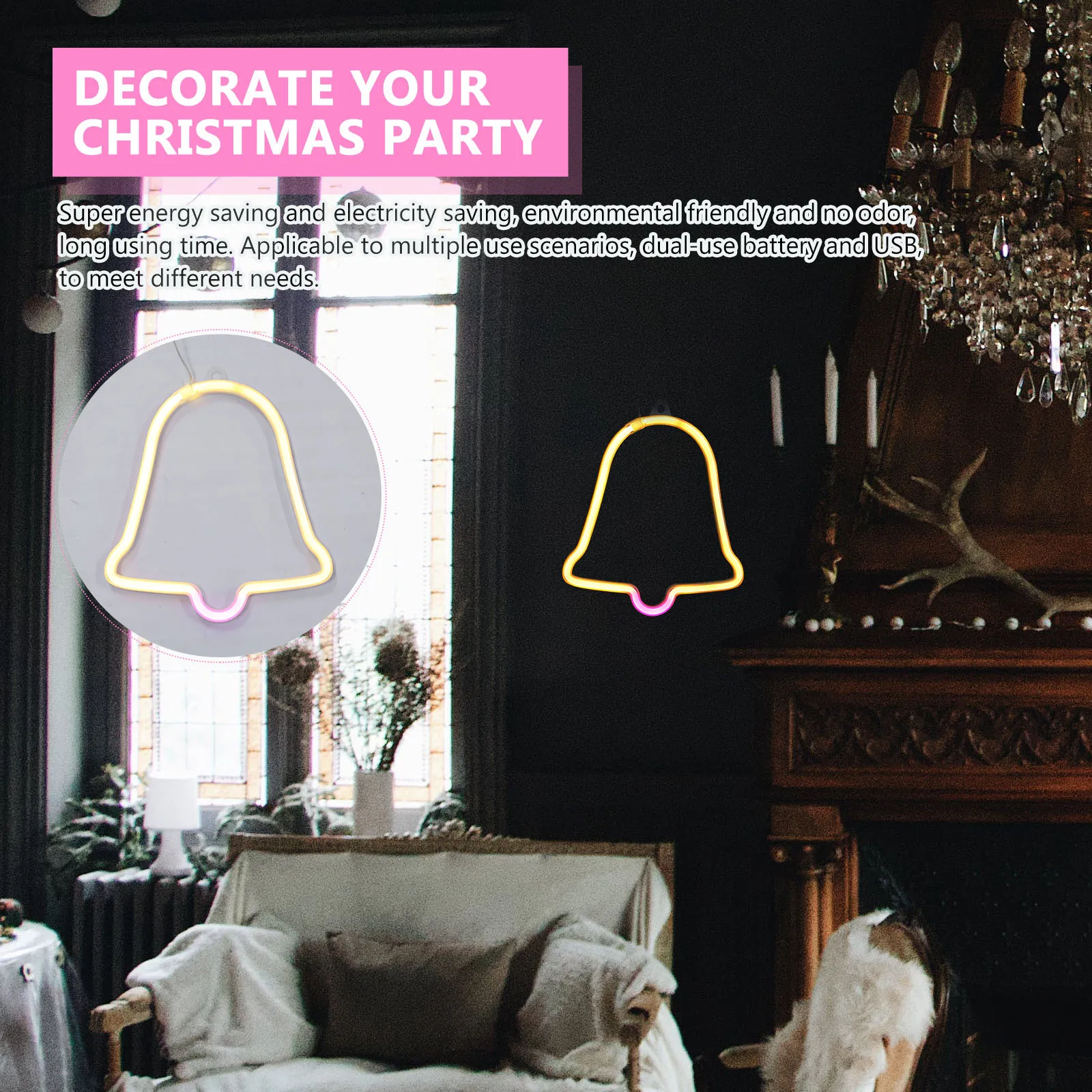 

LED Christmas Bell Light Xmas Design Lamp Decorative Neon Night Light Environmentally Friendly Dual Use USB