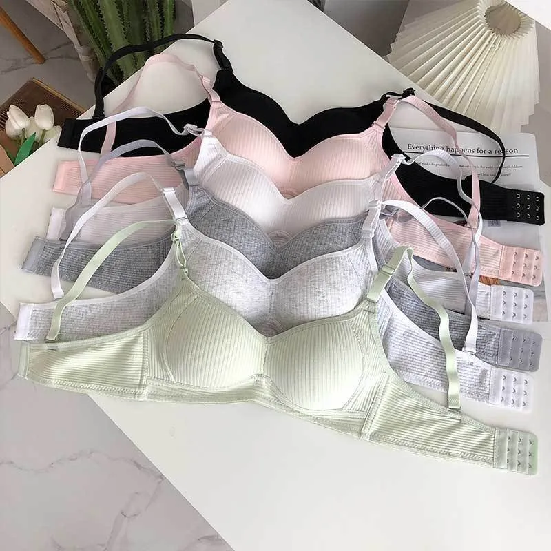 Young Girls Simple Gather Bras  Adjustable Breathable Cotton Bra Underwear Pure Color No Steel Ring Developmental Bralette