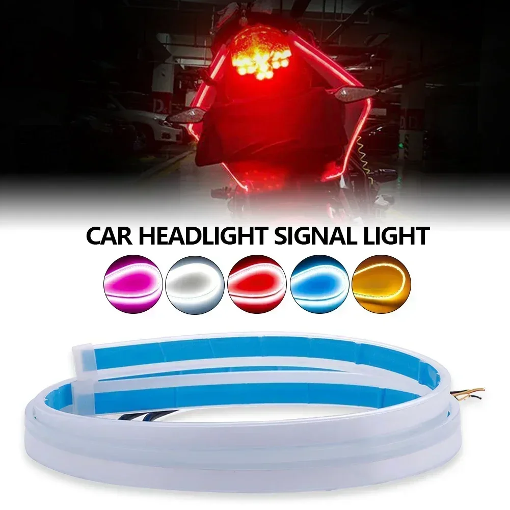 Universal DRL Light Motorcycle LED Daytime Running Light Scan Waterproof Headlight Strip Sequential Flow Yellow Turn Signal 12V