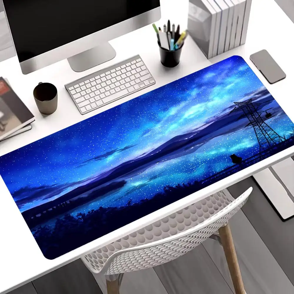 

Blue Aurora Mouse Pad Large Gaming Mousepads Non-slip Seamed Table Cushion Office Accessories Edge Laptop Tablet Mat PC
