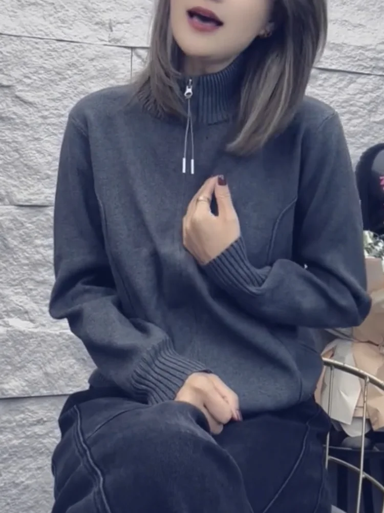 

Korean Sle f Open Collar Knitted Sweater Autumn New Faion plus Size Versatile Slimming Top High Quali Comfortable Fit