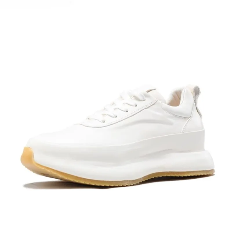

New Design Men Casual Shoes Genuine Leather Thick Bottom Height Increase Street Sneakers Outdoor Sports Running Shoes