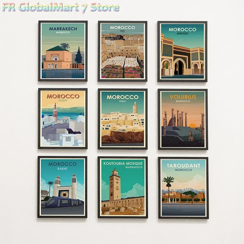 Round/Square Diamond Painting Morocco Marrakech Travel Posters Street Artwork Diamond Painting Retro Print Wall Art Modern Pic