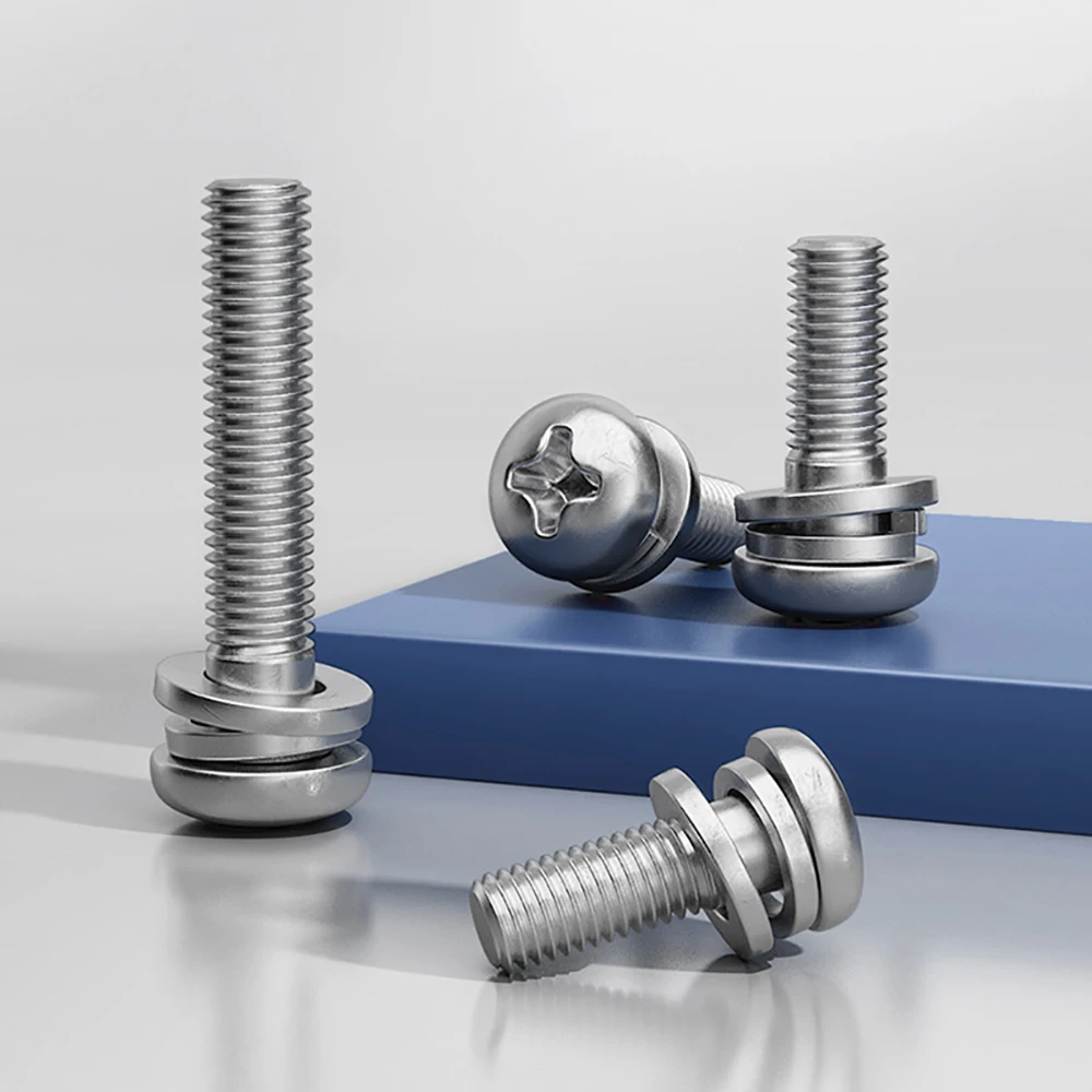 

10/20/25/50pcs Cross Recessed Pan Head Screw with Washer Stainless Steel M3 M4 M5 M6 Three Combination Machine sems screw