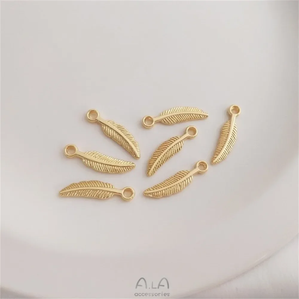 14K Gold Leaf Shaped Feather Pendant, Handmade DIY Pendant, Bracelet, Necklace, Earrings, Jewelry, Charm Pendant Accessories image 4