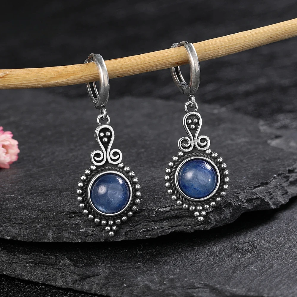 

New Elegant Natural Kyanite Silver Drop Earrings for Women Vintage Jewelry Wedding Engagement Hoop Earrings Gifts