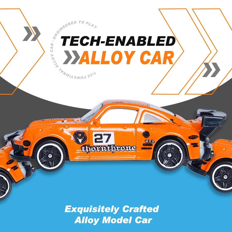 نموذج سيارة سباق مطبوع من خليط معدني برتقالي مقاس 1:64، لعبة للأولاد، هدية للهالوين/الكريسماس، لعبة مدمجة بأطراف الأصابع/لعبة تخفيف الضغط/المنزل