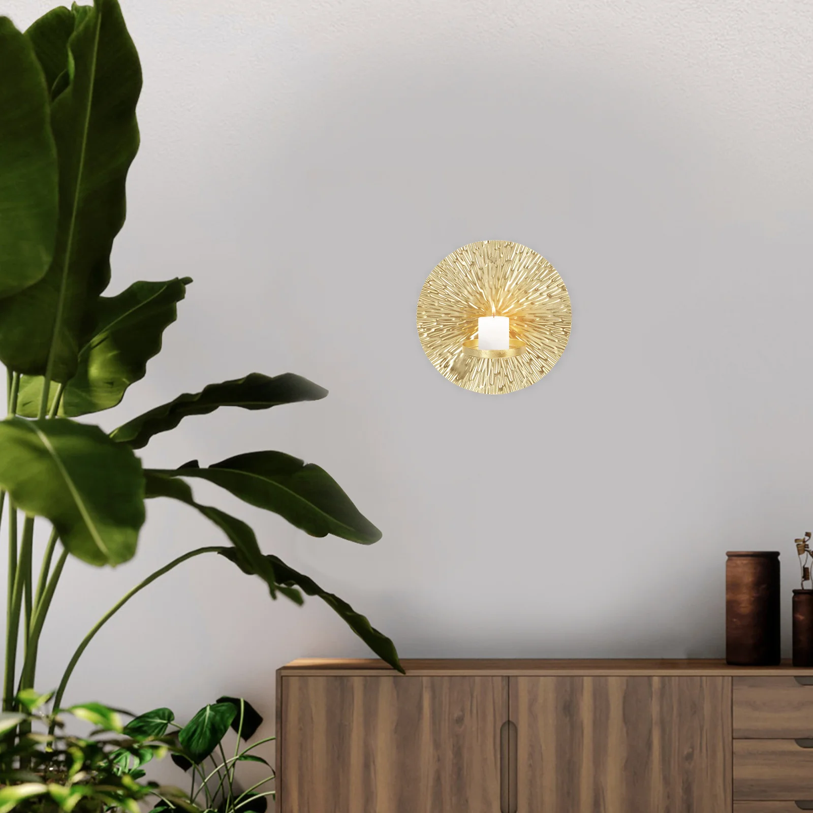 Hanging Round Plate Candleholder Decorative Holder for Living Room Study Bathroom Mantel Decoration