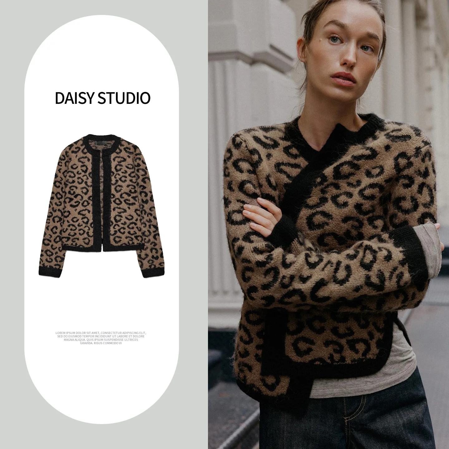 

Новый зимний женский вязаный кардиган с длинными рукавами и круглым вырезом, с животным принтом, повседневный, свободного кроя, из полиэфирного волокна