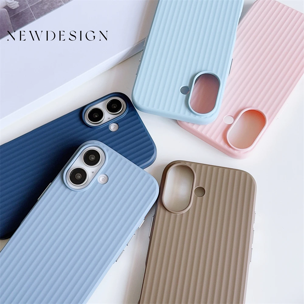 아이폰 16, 15, 14, 13, 12 프로 맥스 플러스, 카메라 보호 범퍼, 후면 커버, 럭셔리 매트 스트라이프, 메탈릭 페인트 슬림 폰 케이스