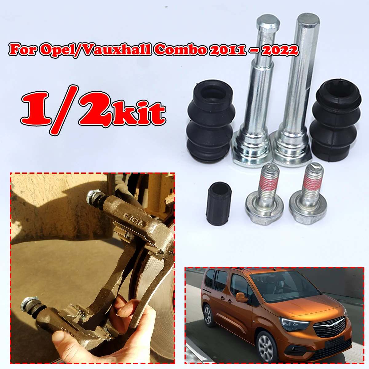 

1/2KIT For Opel Vauxhall Combo 2011-2022 Front Brake Caliper Slider Guide Pins Bolt Kit Left Right Disc Housing Bellows Sleeve