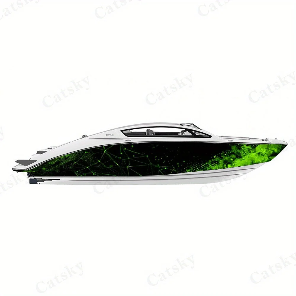 Green Glow Tech Mysterious Fluorescent Lines Boat Sticker Vinyl Ship Pontoon Deck Boat Fishing Decorative Pontoon Boats Decal