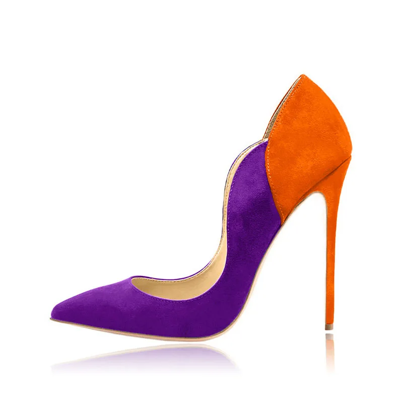 

Summer Suede Pointed toe Stilettos Mixed Colors Pumps Shallow Super high heel Sexy high-heeled shoes Extra large size