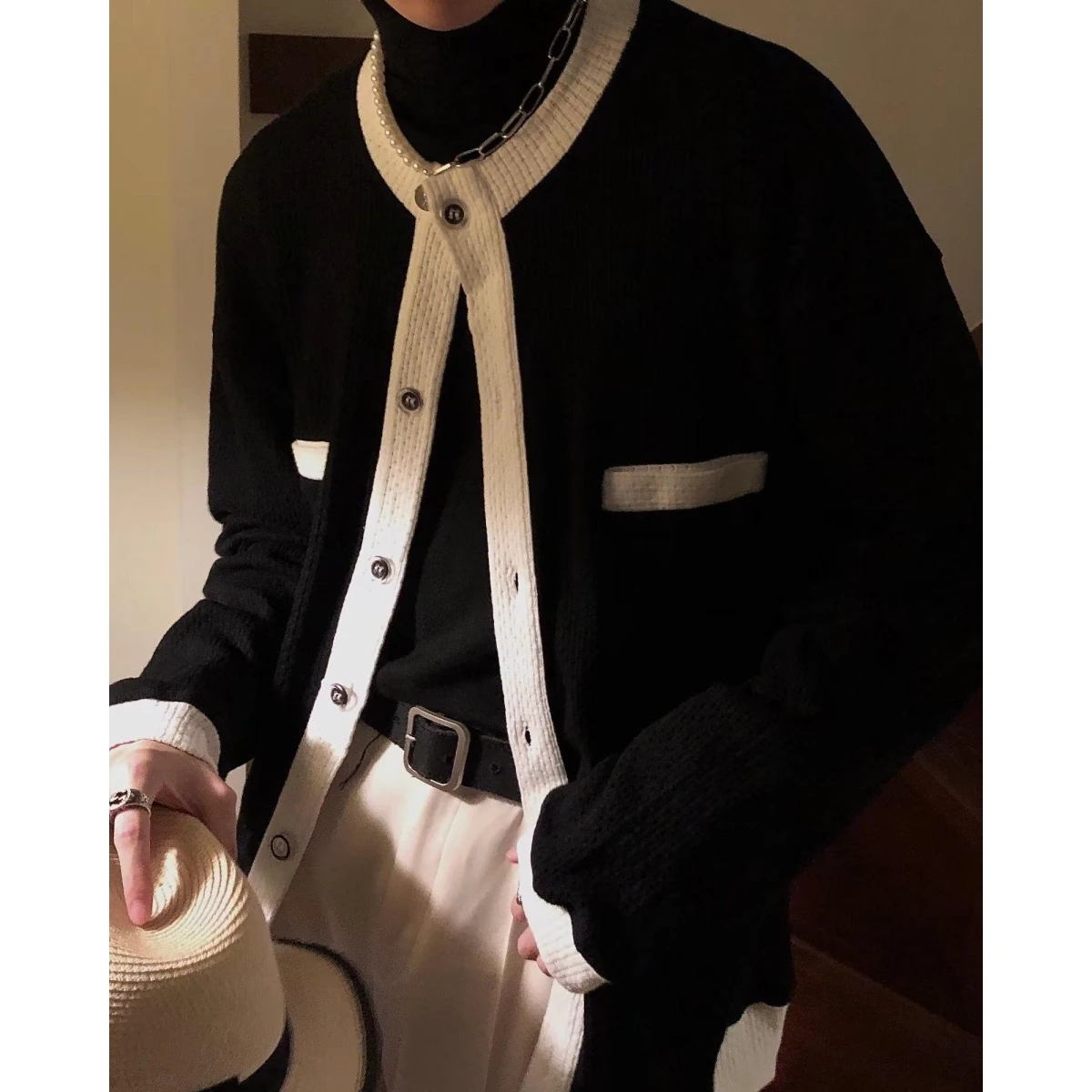 

Мужской трикотаж Thiened на осень-зиму, свободный крой, повседневный свитер из Гонконга, верхняя одежда, мягкое и удобное волокно из полиэстера