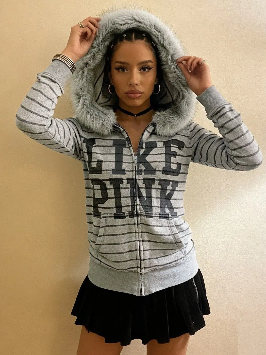 

Women's Hooded Striped Cardigan Jaet Thiened Long Sve Casual Sle Zipper Closure Knitted Outerwear Coat Fem