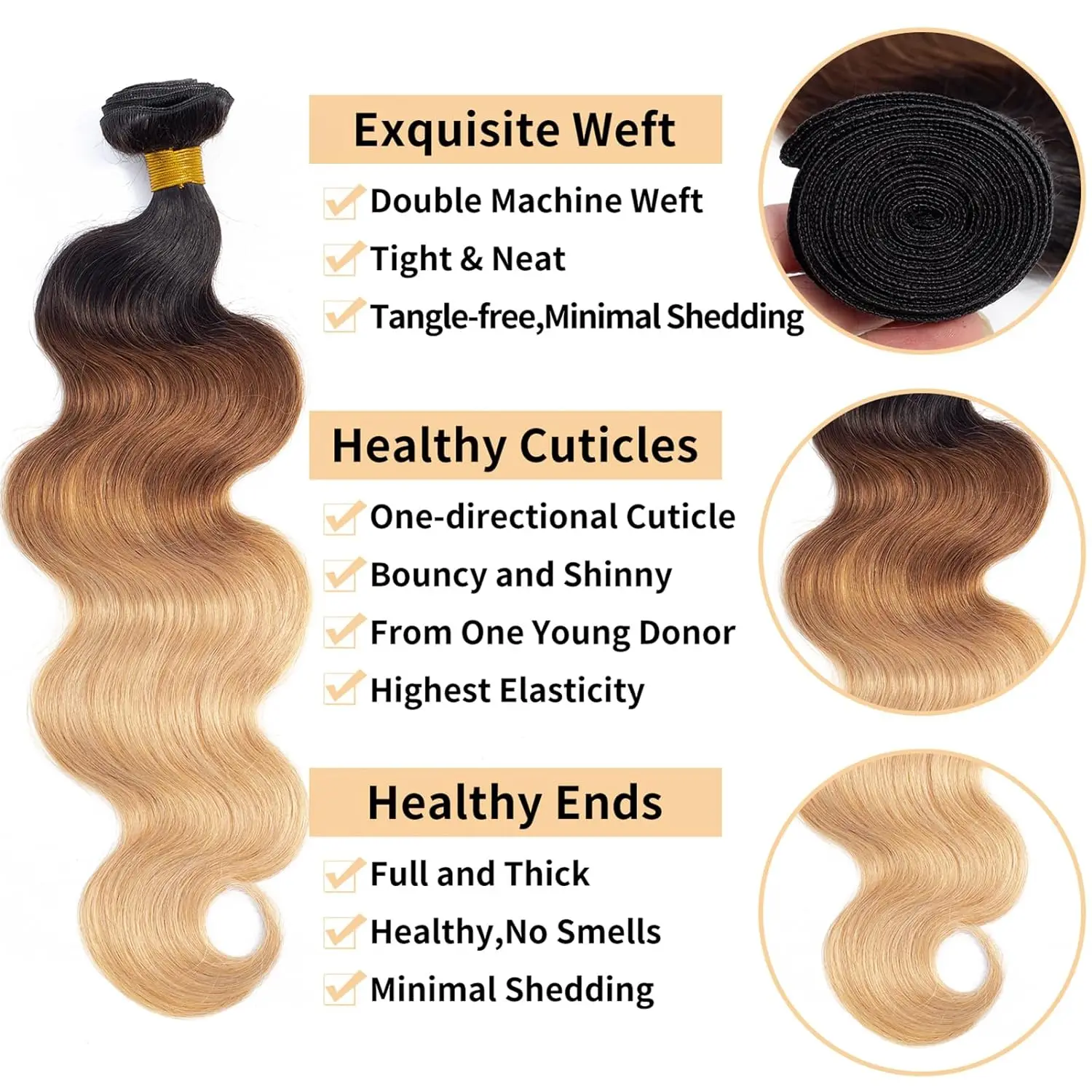 12A Grade Ombre Bundles Human Hair Ombre Body Wave 1/3/4 Bundles Human Hair 100% Unprocessed Virgin Brazilian  Human Hair Weave