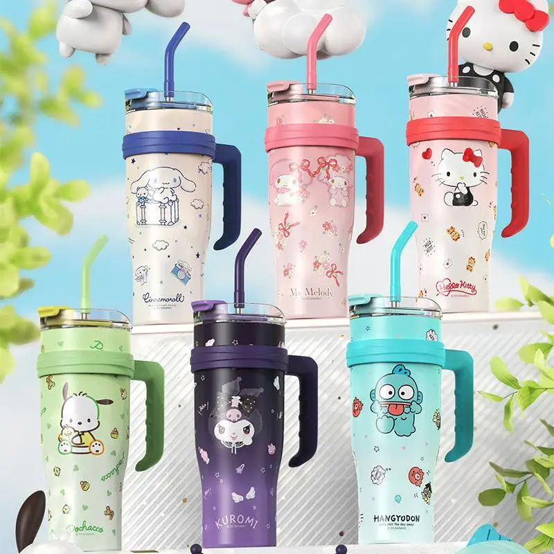 

Sanrios Hellokittys 1200 мл Термокружка Kuromi Cinnamoroll мультяшная большая емкость Автомобильная чашка для воды аниме дорожная чашка Милая холодная чашка