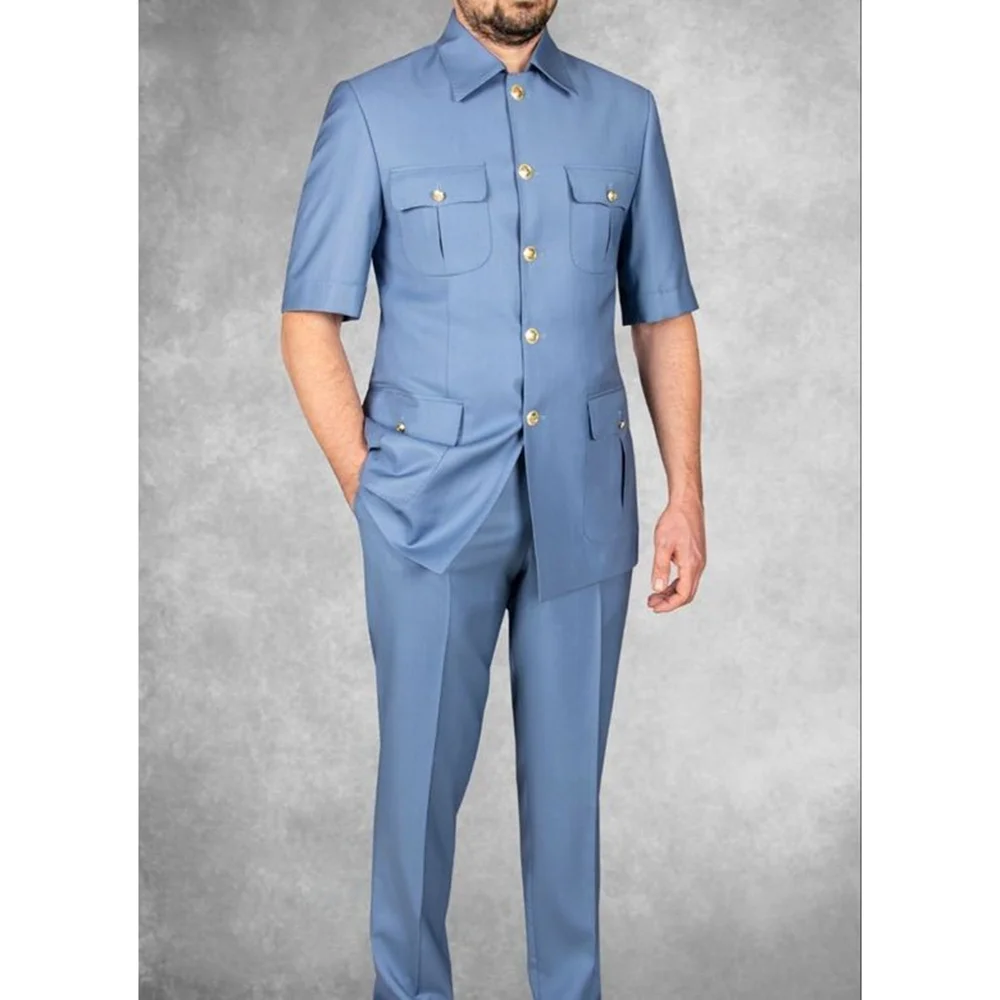 Costume Chic à Simple Boutonnage pour Homme, Tenue d'Été Décontractée et Basique, à Manches Courtes, Couleur Unie, pour ixde Mariage, Smoking, 2 Pièces