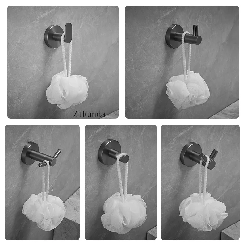 Design Bathroom Hardware Accessories Robe Hooks 304 Stainless Steel Gunmetal Gray Clothe Hook Perforated Installation