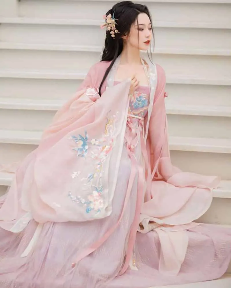 

Китайское платье Ханьфу большого размера 2XL для женщин, костюм для косплея, винтажное, с древней вышивкой, градиентное, сине-розовое, для вечеринок, 2026