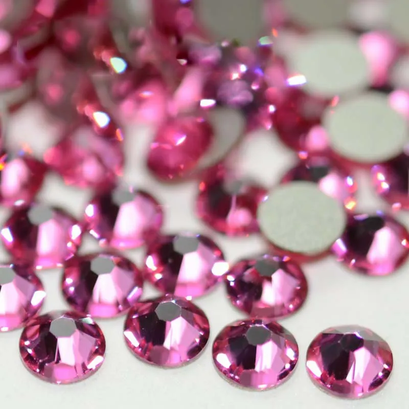 

SS3-SS34 Hot Pink Rose Non Hot Fix Rhinestone Flatback Crystals Beads 3D Nail Art Rhinestones Glass Crystal Nails Non HotFix