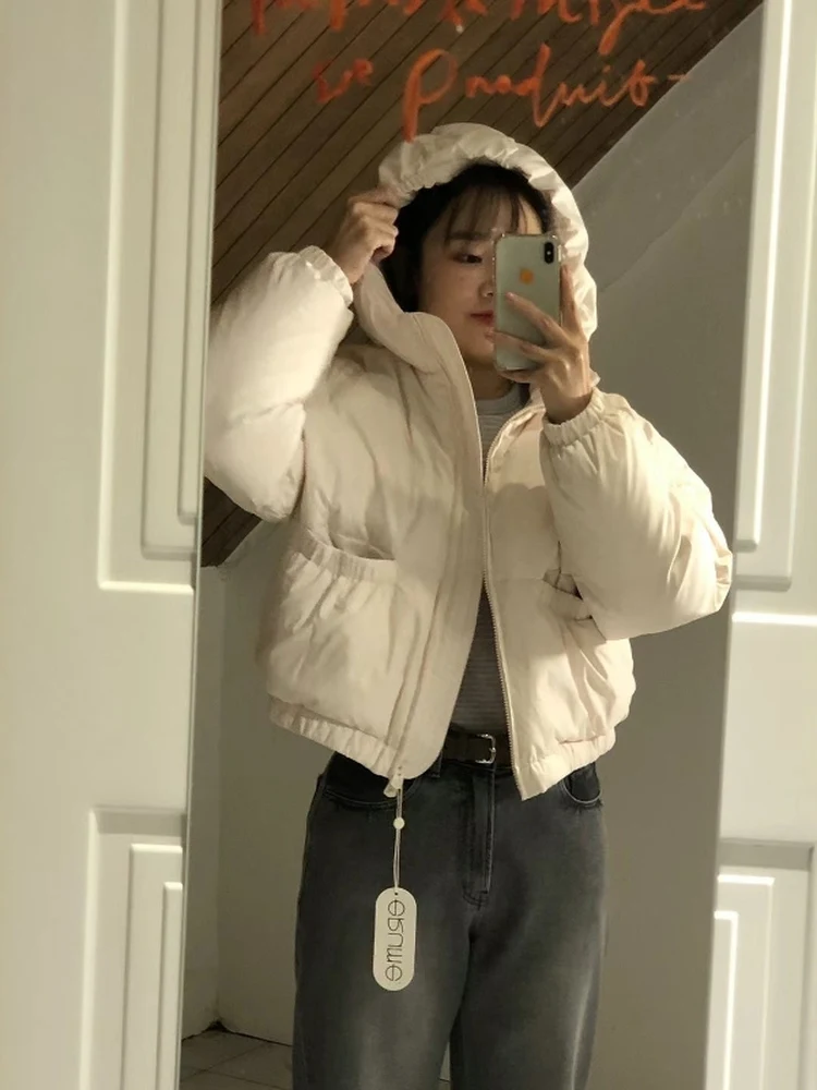 

Зимняя новинка: Женская куртка ERUME из гусиного пуха с капюшоном, модная, для города, в корейском стиле, утепленная