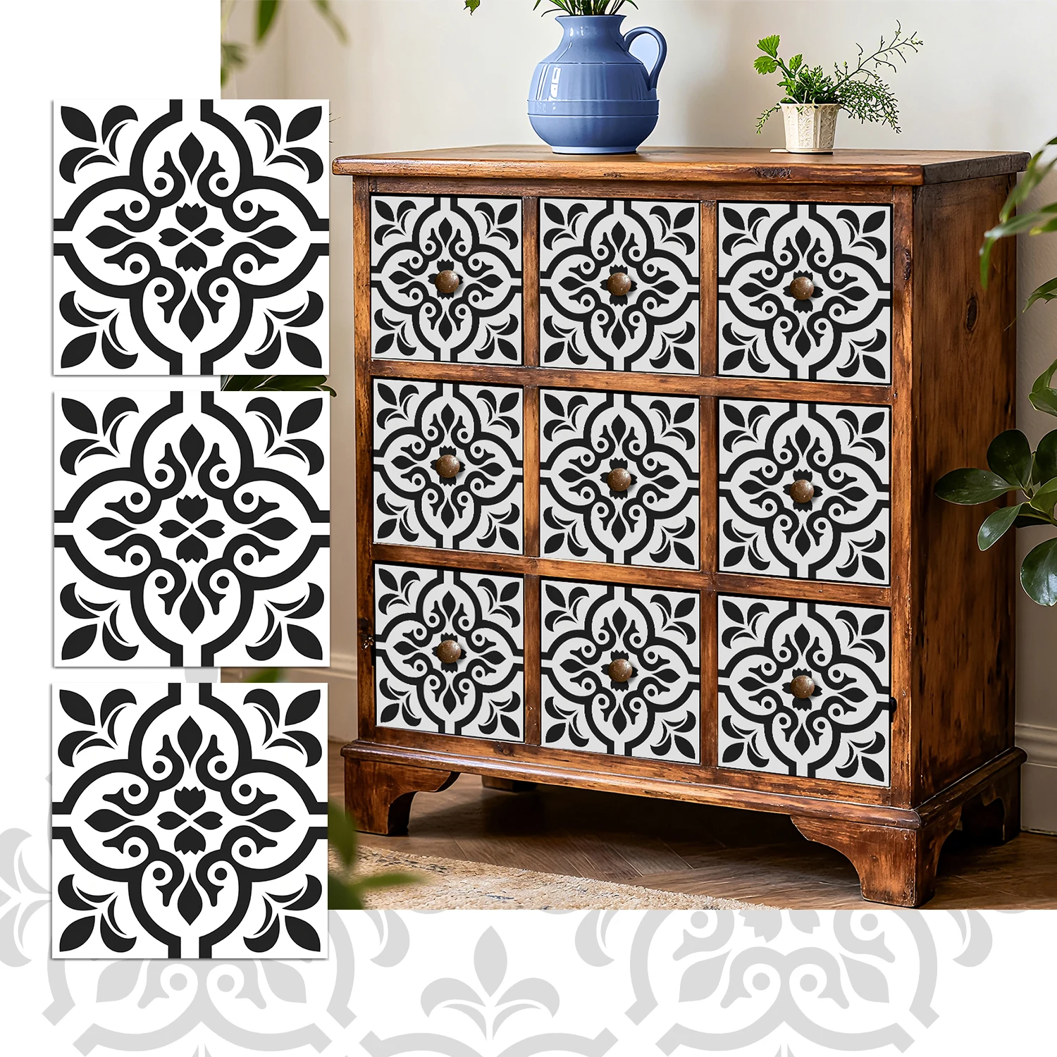 

36Pcs Vintage Floral Tile Stickers, Self-Adhesive Peel and Stick Wall Decals, Waterproof for Kitchen Bathroom Home Decor