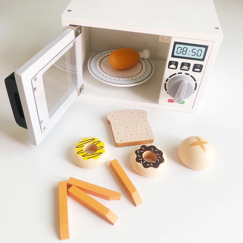 Wooden Kitchen Pretend Play Toy Simulation Wooden Microwave Oven Machine Baby Early Learning Educational Toys