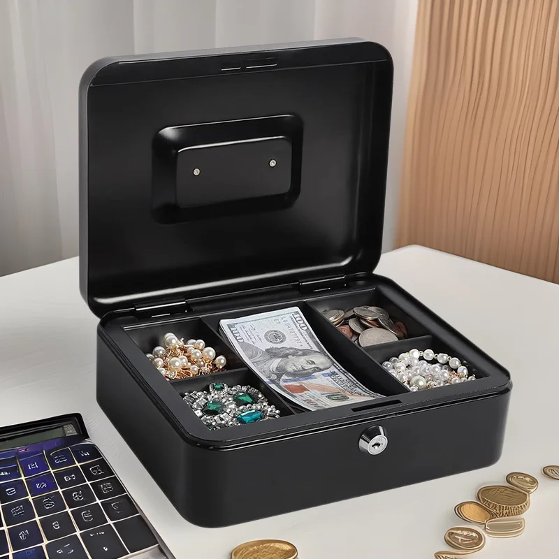 

Change Money Box, Handheld Small Iron Metal Boxes, Cashier Safe Storage Box, Savings Can, Cash Box, Black