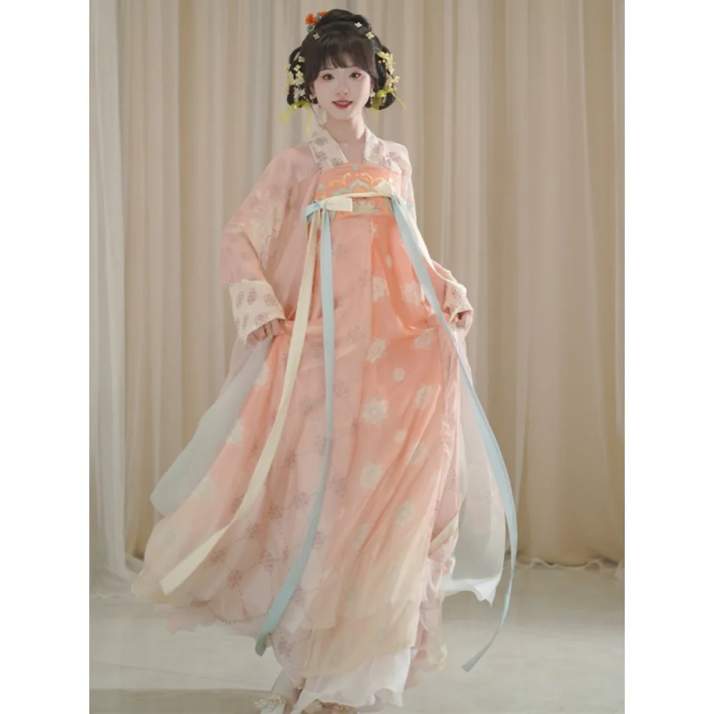 

Новая коллекция весна-лето: Ханьфу в стиле Тан, воссозданная юбка-миди, придающая образу сказочную элегантность, для повседневной носки, подлинная старинная одежда.