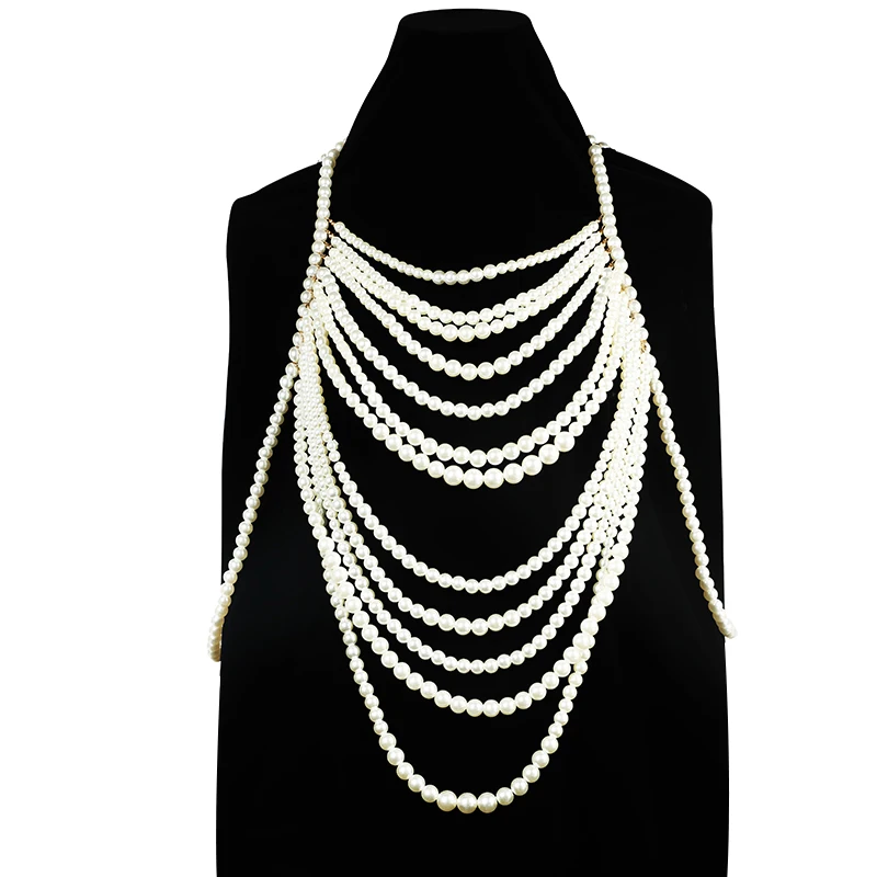 

Hazem Story Pearl Tops Festival Outfit Bustier Vest Body Chain Camisole Hollow Clothing Imitation Pearl Crystal Beaded Tops Body