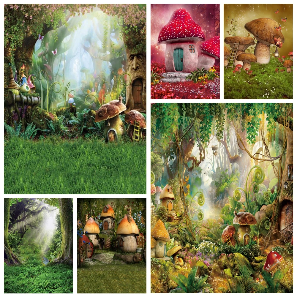 

Jungle Dreamy Forest Mushroom Wonderland Magic Fairy Baby Birthday Photo Backdrops Photographic Backgrounds Photo Studio