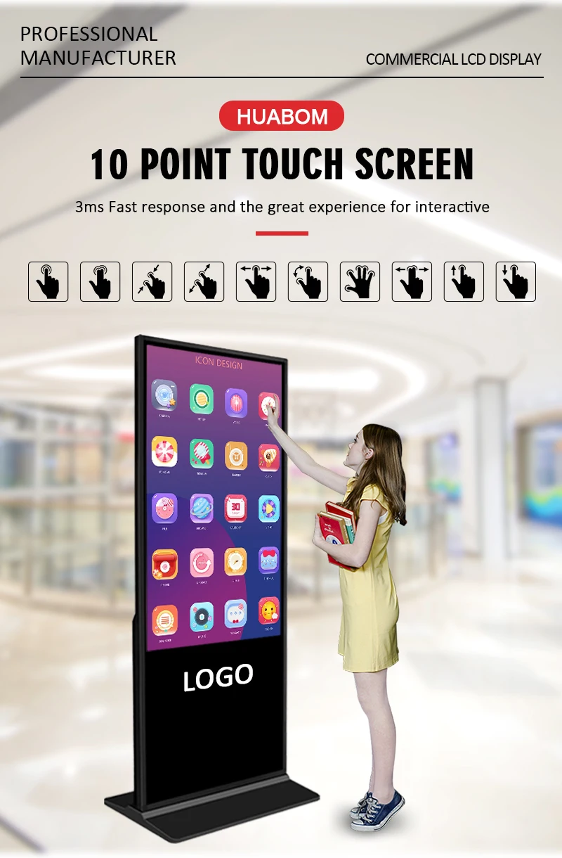 32/43/49/55 Inch Floor Standing Indoor Vertical LCD Kiosk Interactive Advertising Display Totem Touch Screen Shopping Mall