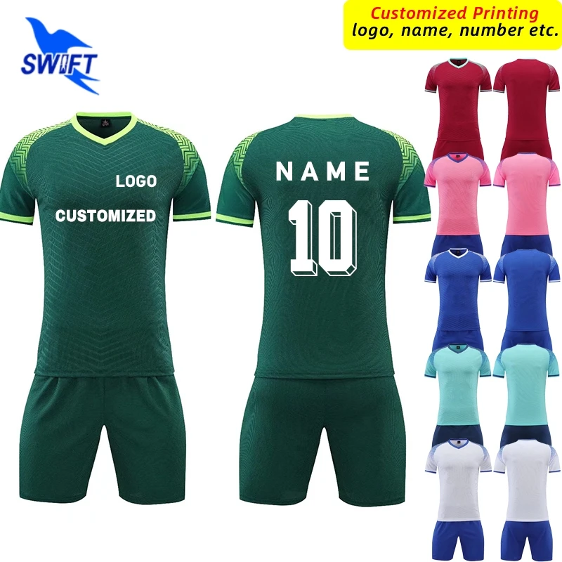 Customize Print Summer Short Sleeve Men Boys Soccer Jerseys Set Breathable Kids Football Uniforms Sports Suit Futsal Tracksuit