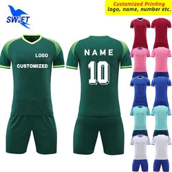 Customize Print Summer Short Sleeve Men Boys Soccer Jerseys Set Breathable Kids Football Uniforms Sports Suit Futsal Tracksuit