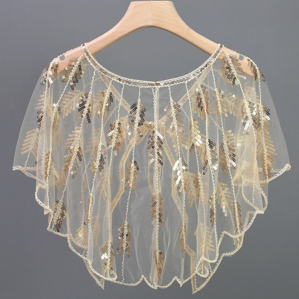 Chal Retro de malla transparente para mujer, chal bordado con cuentas y lentejuelas, Bolero de hoja transparente para fiesta y boda, novedad de los