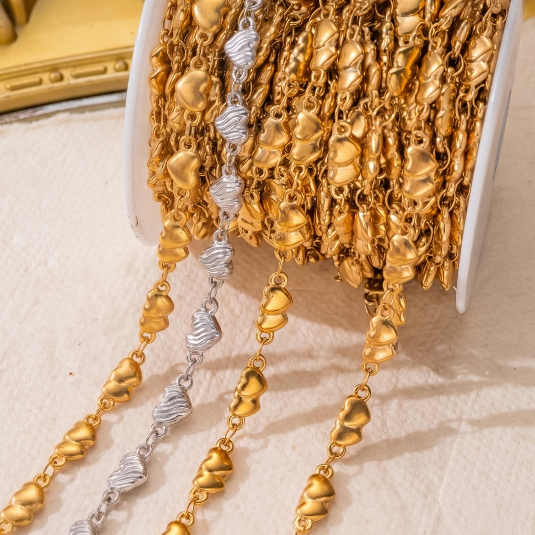 Chaînes en acier inoxydable de 1 mètre, motif cœur, pour la création de bijoux, colliers, bracelets, matériel DIY, accessoires pour femmes.
