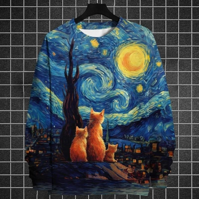 

Animal Oil Painting Art Abstract Sweatshirt Men's Clothing Round Neck Pullover Top Streetwear Harajuku Trendy Autumn Sweatshirts
