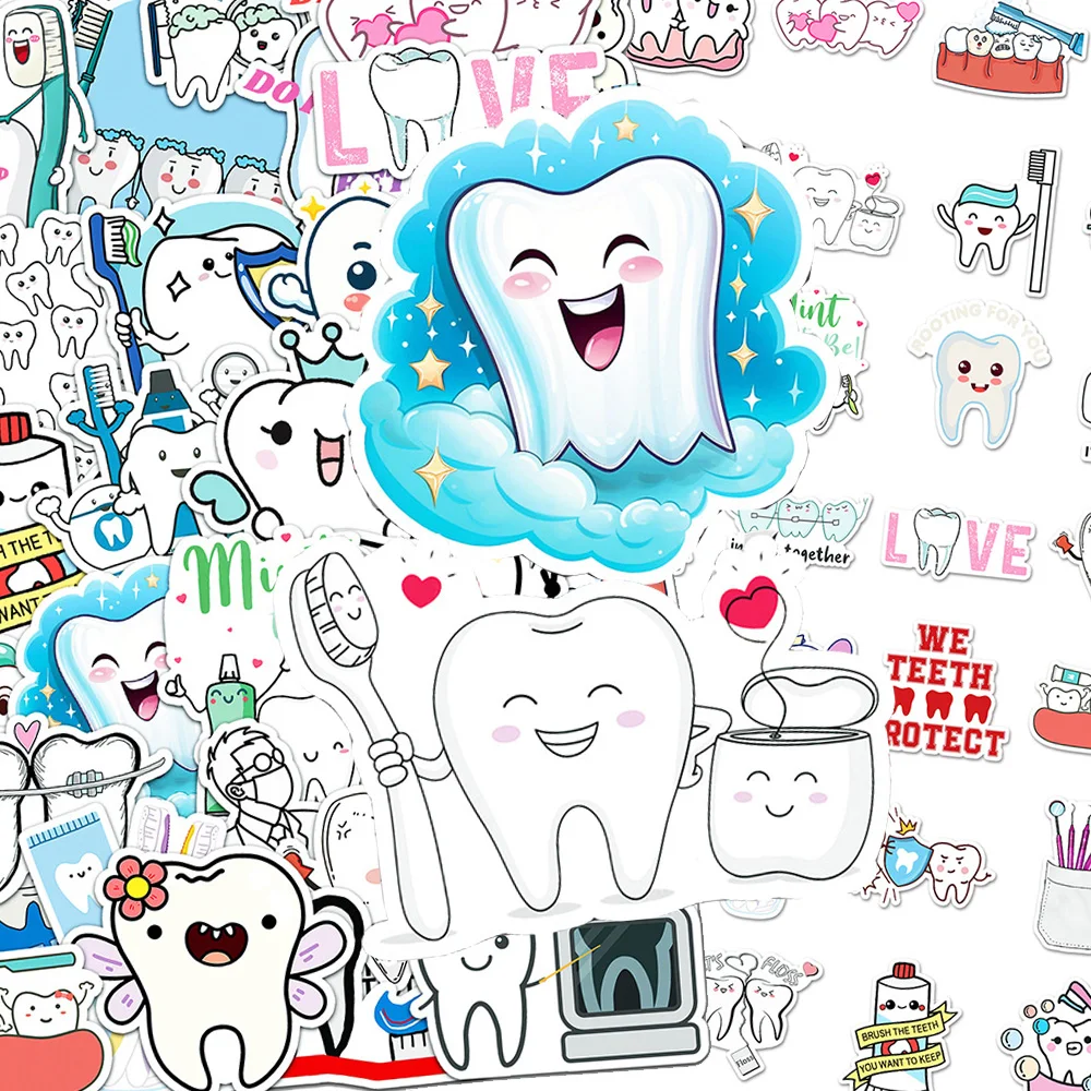 

10/30/50pcs Funny Cute Cartoon Tooth Stickers Kawaii Girls Decals Toy DIY Notebook Scrapbook Phone Decoration Waterproof Sticker