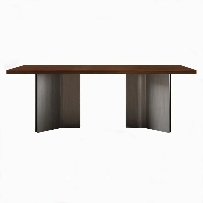 

Retro solid wood medium and ancient style thickened walnut desktop dining table and chair combination large apartment stainless