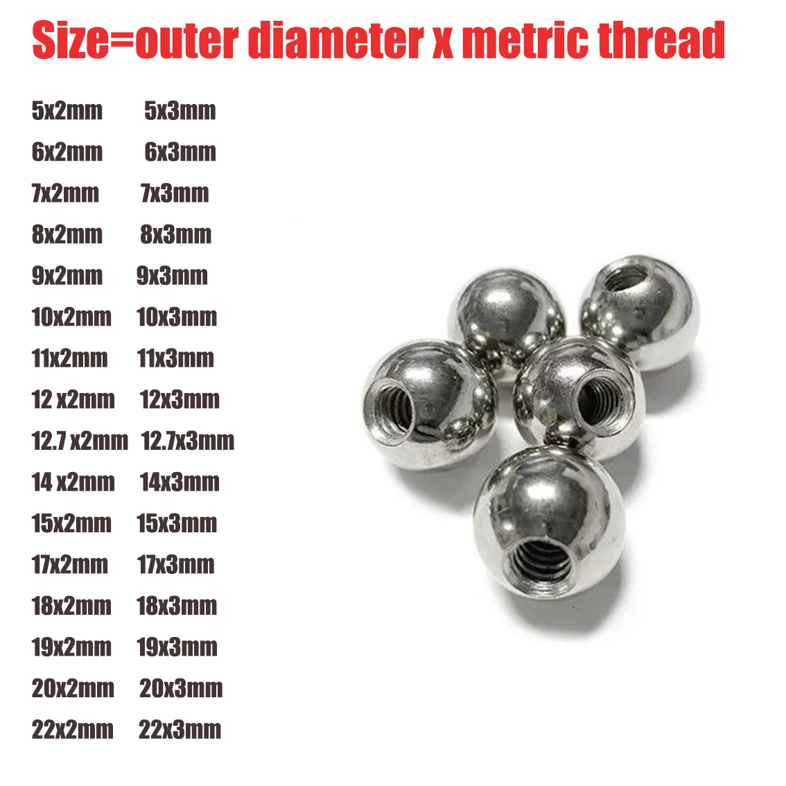 1-5Pcs OD 5/6/7/8/9/10/11/12/12.7/14/15/16/17/18/19/20/22mm-60mm Metric Threaded Steel Ball Half Hole Stainless Steel Round Ball