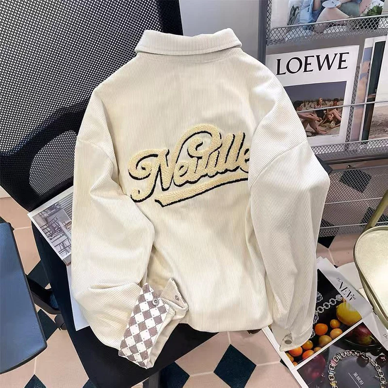 

Vintage Corduroy Long Sleeve Shirts Women Japanese Chic Tie Loose Preppy Blouse Y2K Plaid Patchwork Single Breasted Coats Mujer