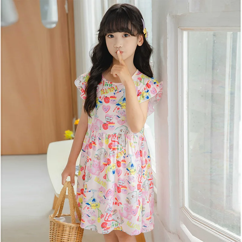 2024 Summer Teenager Girl Princess Kids Clothes Dresses Vestidos chiffon Floral leaf off shoulder sleeveless 6 8 9 10 12 14 Year