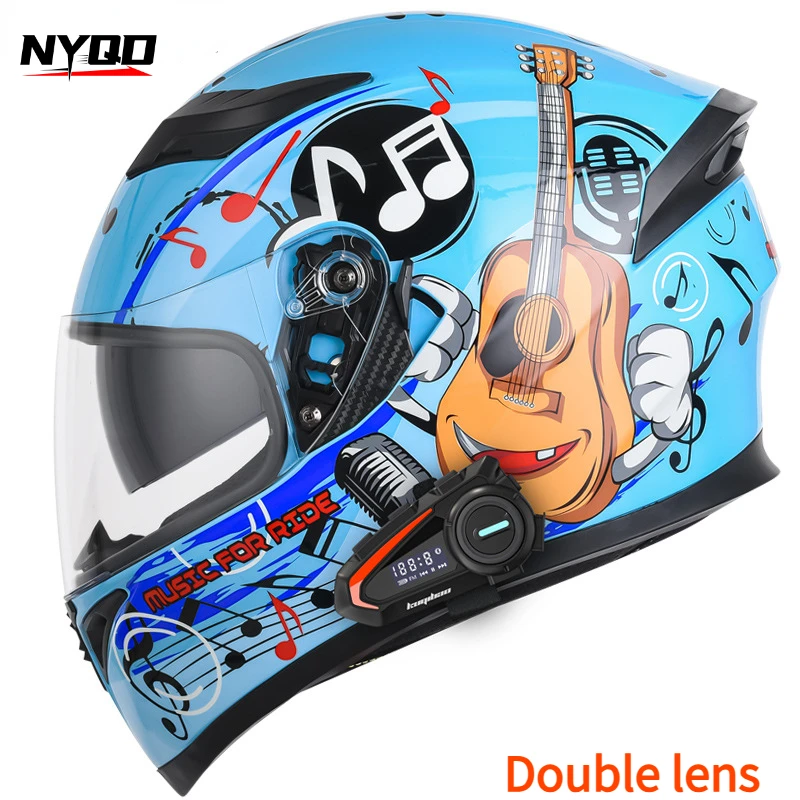 

JIEKAI Double Lens Flip Up Helmet Motorcycle Bluetooth Helmet Two-person Intercom Motorcycle Cool Full Helmet DOT Certification