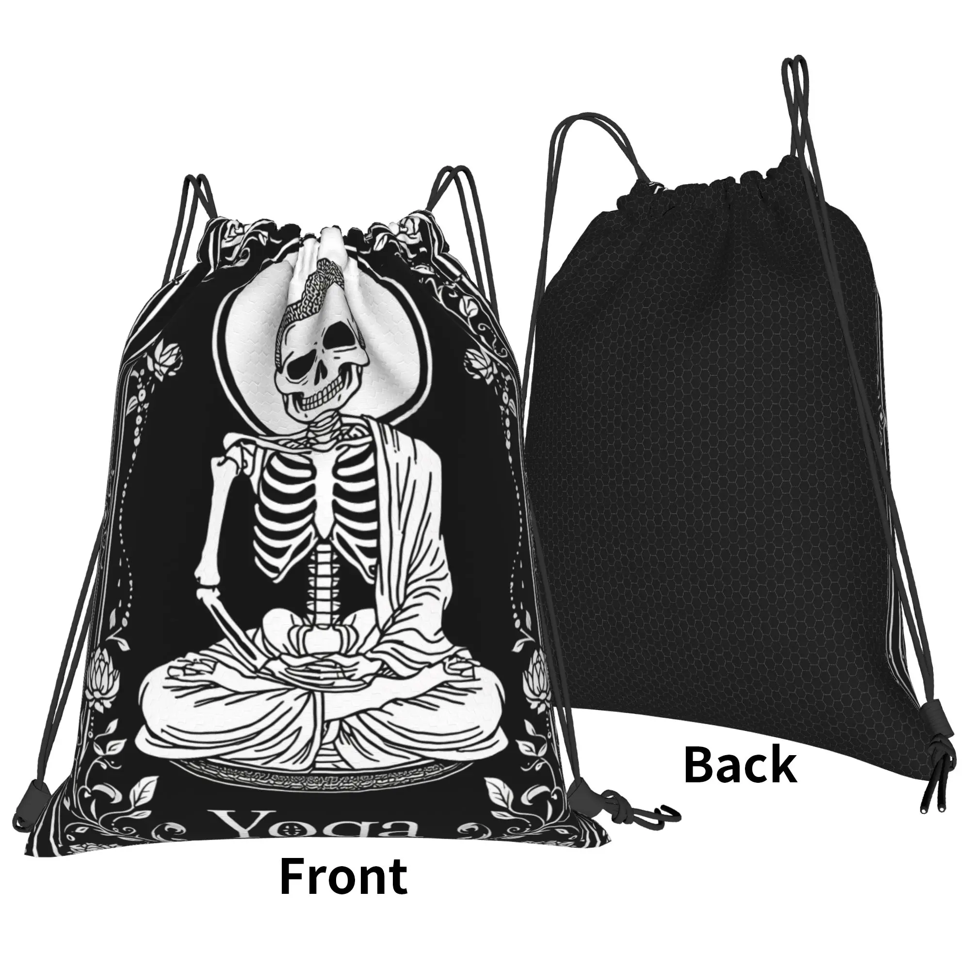 Skeleton Buddha Yoga Portable Travel Riding Gym Drawstring Storage Sporty Backpacks