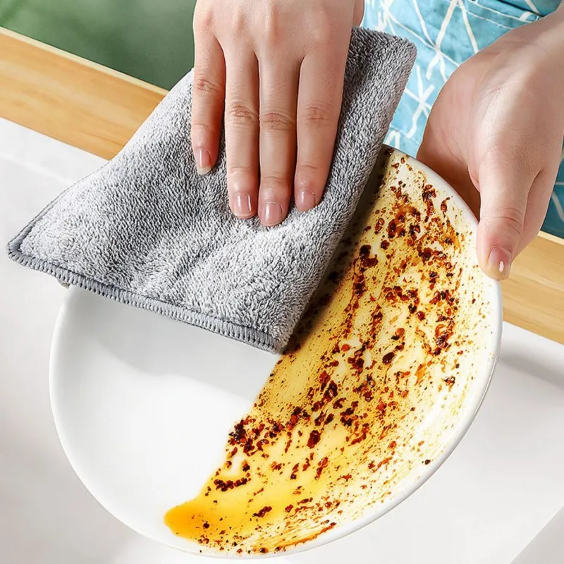 Bamboo Charcoal Fiber Cleaning Cloth Rags Thickened Water Absorbent Towels Kitchen Non-Stick Oil Rags Home Cleaning Dishcloth