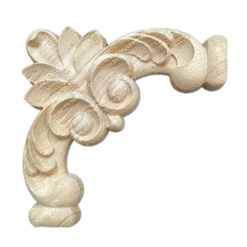 11cm Natural Wood Carved Flower Applique Furniture Unpainted Cabinet Corner Vintage Home Decor New Decoration Accessories Maison