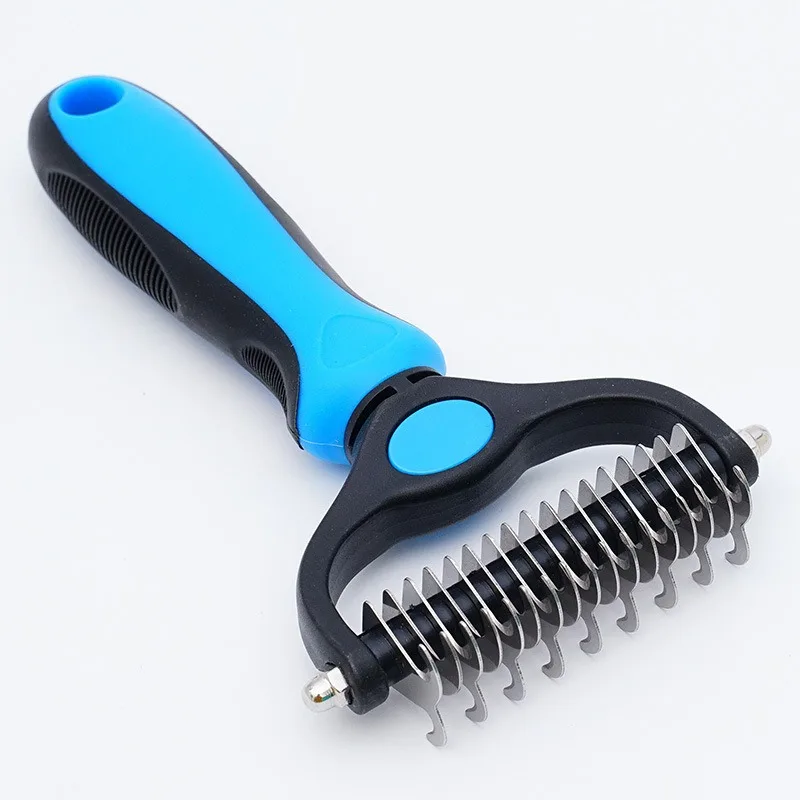 

Double Sided Pet Grooming Brush - 17 Stainless Steel Bent Teeth Deshedding Tool for Dogs Cats, Detangling & Massage Slicker Comb